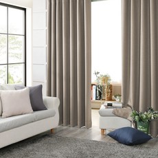 siwoodeco Bianca 插針式遮光窗簾 2入 + 窗簾綁帶 2入 組, 摩卡米色