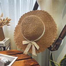 비비뮤아 더블 레이스 리본 원피스 밀짚 왕골모자 HR659