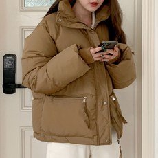 플랜데이 여성용 지퍼포켓 밑단 스트링 오버핏 푸퍼 숏 패딩 자켓 점퍼