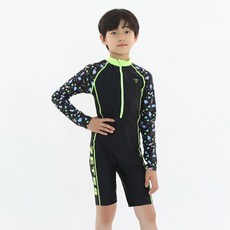 zetessport 男童連身拉鍊長袖五分泳衣 1071