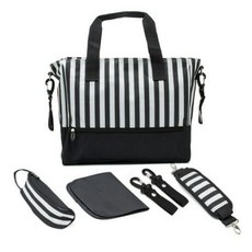 條紋單肩包+交叉肩帶+防水墊+車帶掛勾+水壺袋, 黑色