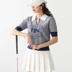 女款翻領字母點綴針織T恤 #112108