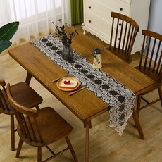 마켓에이 꽃레이스 데코 테이블러너, 블랙, 30 x 180 cm