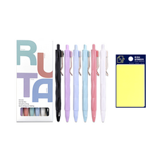 투코비 루타펜 6종 0.5mm + 스티키 점착 메모지 50 x 76 mm 세트, 혼합색상(펜), 노랑(메모지), 1세트