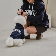 HotelCerritos 寵物親子套裝 主人字母帽T+寵物字母帽T, 海軍藍, 1組