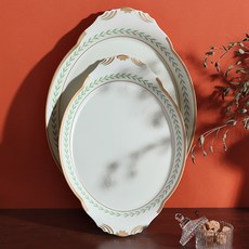 雪城月桂葉橢圓形托盤 2 件套, 綠色