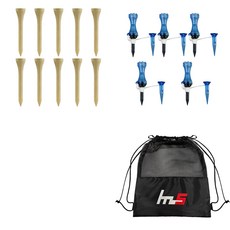 NAYASTYLE 木質高爾夫標準球座 10入 + 分離式高爾夫長球座 5入 + 收納袋套組 GFYP-182-2+166-1PU, 混合色