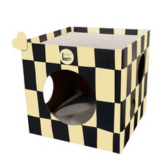 Lowide 貓咪棋盤格貓抓板 雙層躲貓貓箱, 混色, 1個