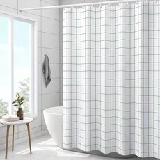 누리아띠 PEVA 위생 고리형 방수 욕실 공간분리 샤워커튼, 흰색 그리드, 1개
