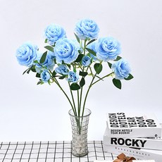 조화 홈플로우 인테리어 촬영소품 알록달록 장미꽃, 라이트 블루, 1개