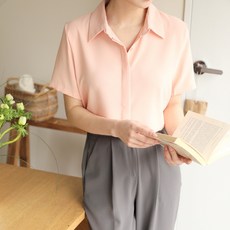 BBAEBBAE 女士翻領防皺隱藏鈕扣短袖罩衫