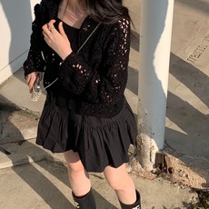 뜨개사계절 코바늘 모티브 여름 셔츠 가디건 뜨개질 DIY 패키지, 1개, 블랙 1개, 블랙