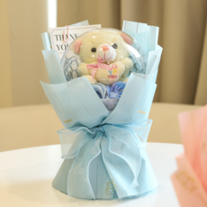 조아트 LED 인형 로즈베어팡 꽃다발, 블루, 1개