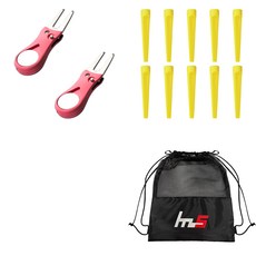 NAYASTYLE 高爾夫果嶺叉修補器 粉紅色 2入 + 塑膠高爾夫長Tee 黃色 10入 + 收納袋組合 GFYP-38-3 185-3PU, 混合色