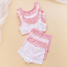 Juniday 女童草莓素色學生內褲4件 + 內衣4件組