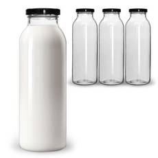 미르코리아 유리 우유병 철캡블랙, 750ml, 4개