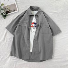 남성용 마켓A 단색 투포켓 반팔 셔츠