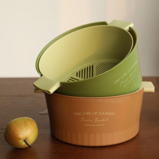 E.City 北歐風圓形雙色果蔬瀝水籃, 顏色隨機, 1個