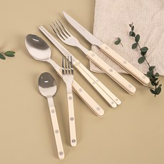 TINNY BLANC Reb 1人餐具6件餐具組, 象牙白, 1組, 茶匙+茶叉+餐匙+餐叉+餐刀+筷子