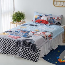 MYHOUSE 防蟎兒童夏季薄被+枕套組 賽車款, 混色