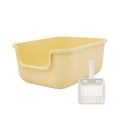 Kangjipsa 貓用中大型貓砂盆 + 防灑塑膠貓砂鏟, 黃色