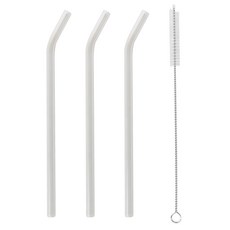 키친초이스 커브 내열 강화유리 빨대 투명 3p + 세척솔 세트, 1세트