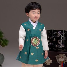 Ye Hanbok 男童綠松石金箔韓服套裝