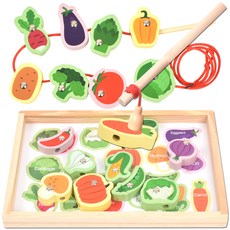 木製積木穿線磁性釣魚遊戲教具, 1個, 蔬菜