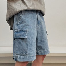 男款 Market A 工裝丹寧寬版短褲