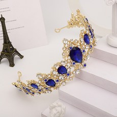 LUNA GLAM 自助婚紗水滴女王金色皇冠 H195, 1個, 藍色