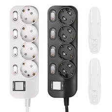 Innol 4孔插座 2.5m 白色+4孔插座 2m 黑色+插座滑架 2入, 1組