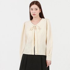 엘쏘 타이 셔링 콩단추 퍼프 긴팔 블라우스