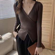 TANIZ Radeon V領羅紋斜紋扭結女款針織衫