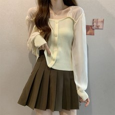 구디프 여성용 프렌치 스퀘어넥 프릴 가디건