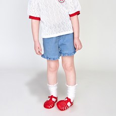 WALTONKIDS 女童可愛荷葉邊夏季丹寧短褲