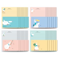 1000 鴨子信紙 4種 46-0320, 黃色, 粉紅色, 灰色, 綠色, 3套