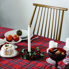 聖誕格紋桌巾, 2人(90*140cm), 1個, 冬季格紋紅