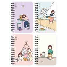 PINKFOOT Bori 纖巧左翻線圈筆記本4入組, 1套, 紫色 + 薄荷綠 + 粉紅色 + 象牙白