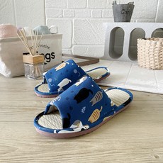 TAIWAN SLIPPER 台灣犀利趴 小日常 真草蓆室內拖鞋 貓咪晨會 藍色 L(28cm), 1雙
