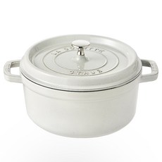 staub IH瓦斯爐通用雙耳陶瓷湯鍋含鍋蓋 松露白 1個 24cm