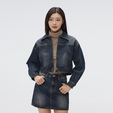 SPAO 女款丹寧短版拉鍊棉質夾克 SPJEF23G02
