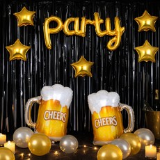 파티쇼 커튼 블랙 + 맥주 은박풍선 세트, 혼합색상, 1세트