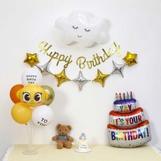 P&B UNITY 黃色卡通人物生日蛋糕氣球拉旗組, 01 金菲 黃色, 1套