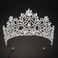 Damon 珠飾花朵點綴婚禮皇冠 MNB024, 銀色, 1個