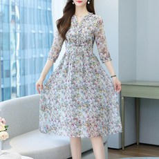 LUNAGIRL 亨利領花朵圖案連身裙, 花朵