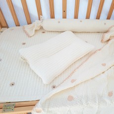 AiRabbit 新生兒用純棉線條絎縫寬版頭型枕, 1個, 象牙白