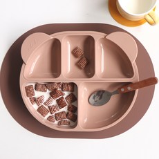 ade.l 孩童矽膠餐盤組, 磚紅色, 3格餐盤(大)+3格餐盤(小)