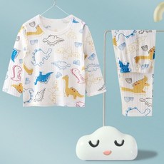 EYOUMONG 兒童基本版型羅紋卡通圖案長袖睡衣套裝 E6S035