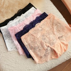 魔女蕾絲網紗透視性感彈性內褲5件組, 膚色, 黑色, 粉紅色, 白色, 海軍藍