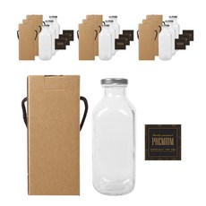 方形奶茶玻璃瓶500ml+銀蓋+貼紙9M+盒裝, 10組